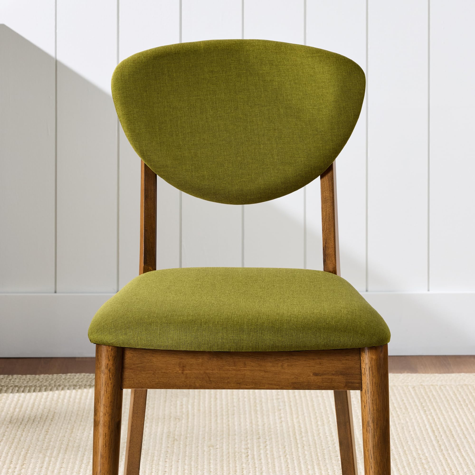 Best Choice Products Dining Chairs Set of 2, Mid-Century Modern Upholstered Wood, Armless w/Seat Cushion, Padded Backrest - Walnut/Olive - Image 3