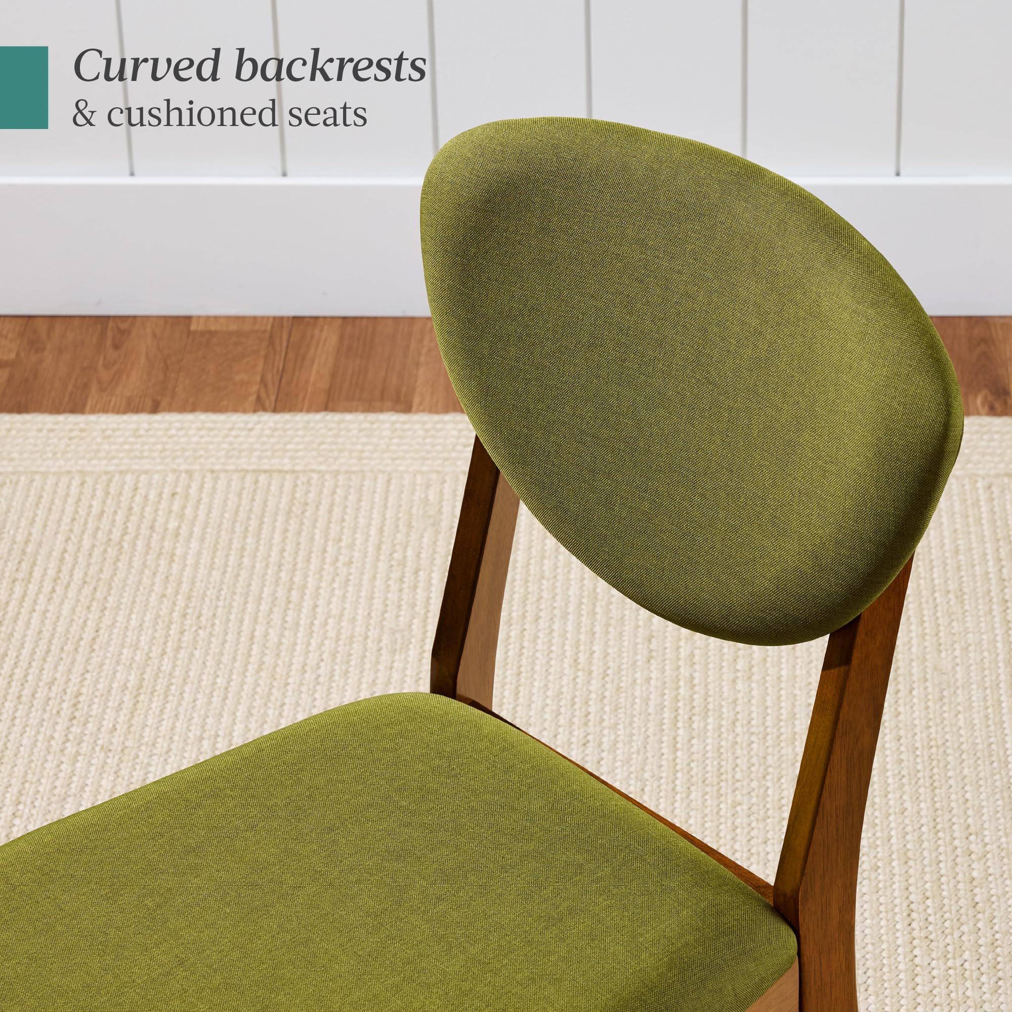Best Choice Products Dining Chairs Set of 2, Mid-Century Modern Upholstered Wood, Armless w/Seat Cushion, Padded Backrest - Walnut/Olive - Image 4