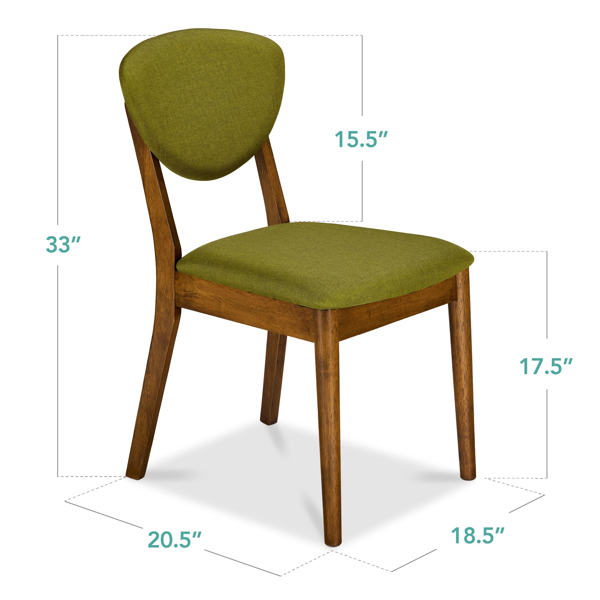 Best Choice Products Dining Chairs Set of 2, Mid-Century Modern Upholstered Wood, Armless w/Seat Cushion, Padded Backrest - Walnut/Olive - Image 7