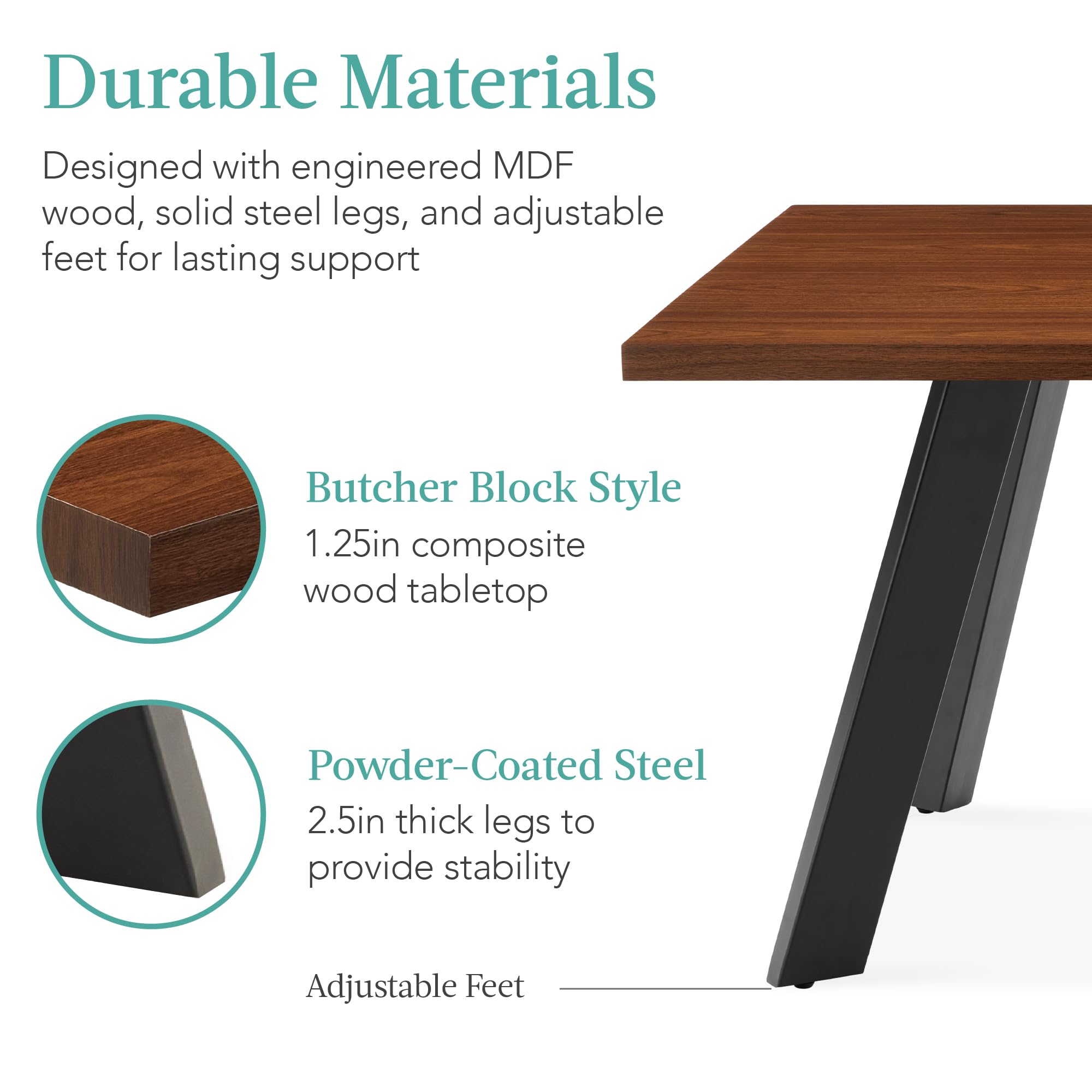 Best Choice Products Extendable Dining Table 47 to 63in Modern Large Expanding Kitchen Table up to 6 People w/Leaf Extension, 2 Locks, 132lb Capacity - Brown - Image 6