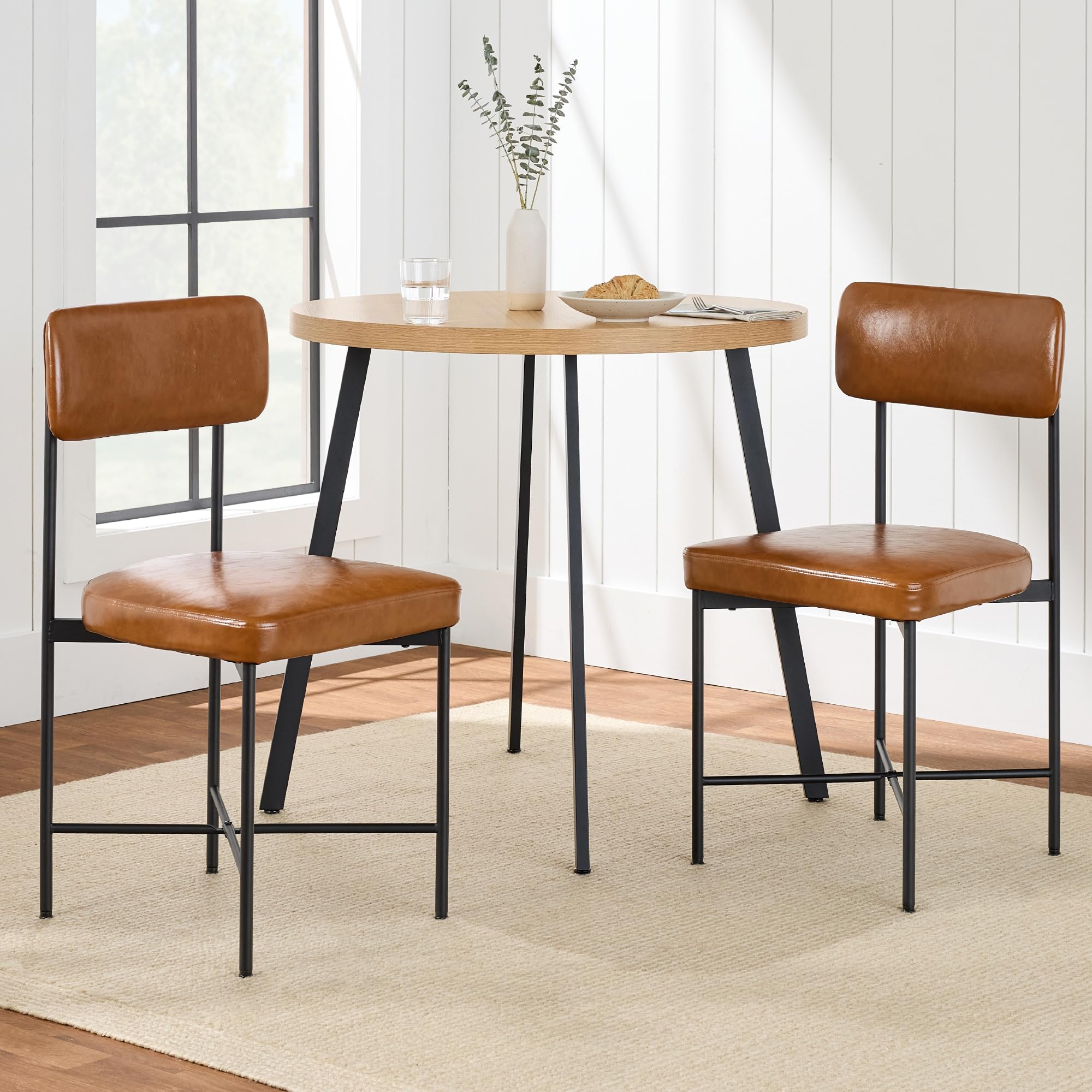 Best Choice Products Faux Leather Dining Chair Set of 2, Standard Height, Metal Frame Padded Cushions for Kitchen and Dining - Camel Brown - Image 4