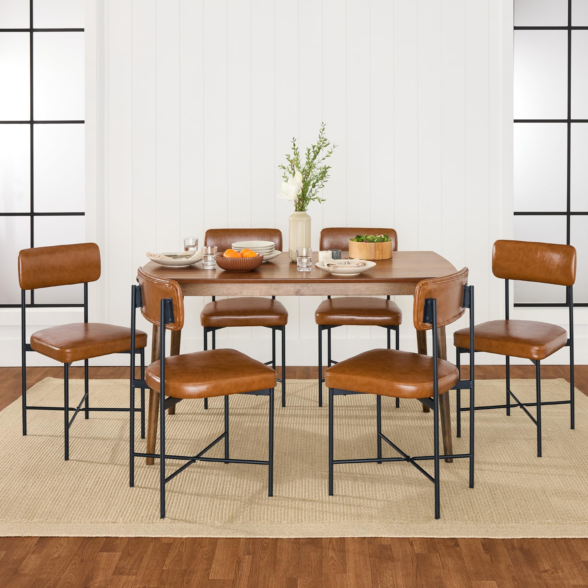 Best Choice Products Faux Leather Dining Chair Set of 2, Standard Height, Metal Frame Padded Cushions for Kitchen and Dining - Camel Brown - Image 8