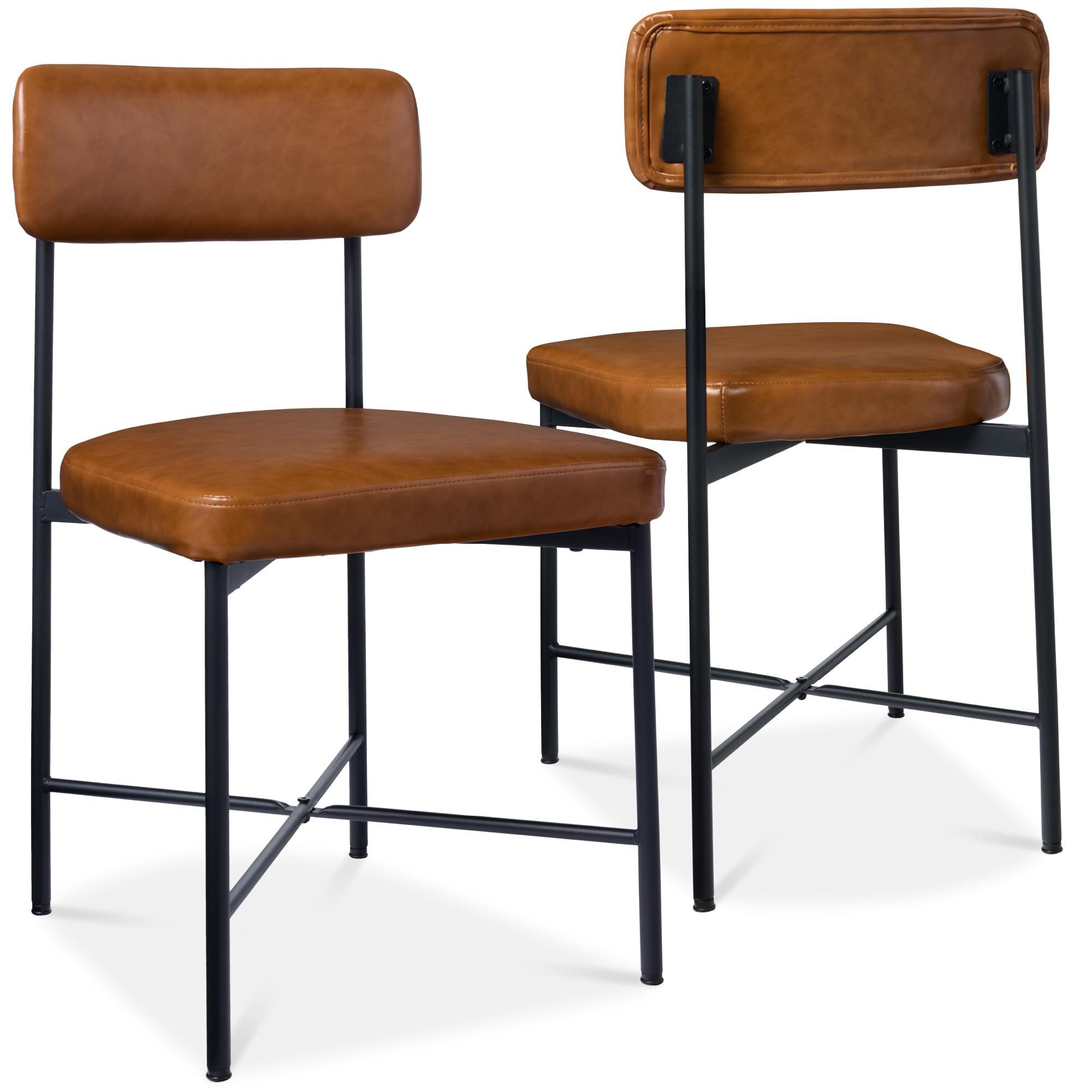 Best Choice Products Faux Leather Dining Chair Set of 2, Standard Height, Metal Frame Padded Cushions for Kitchen and Dining - Camel Brown - Image 9