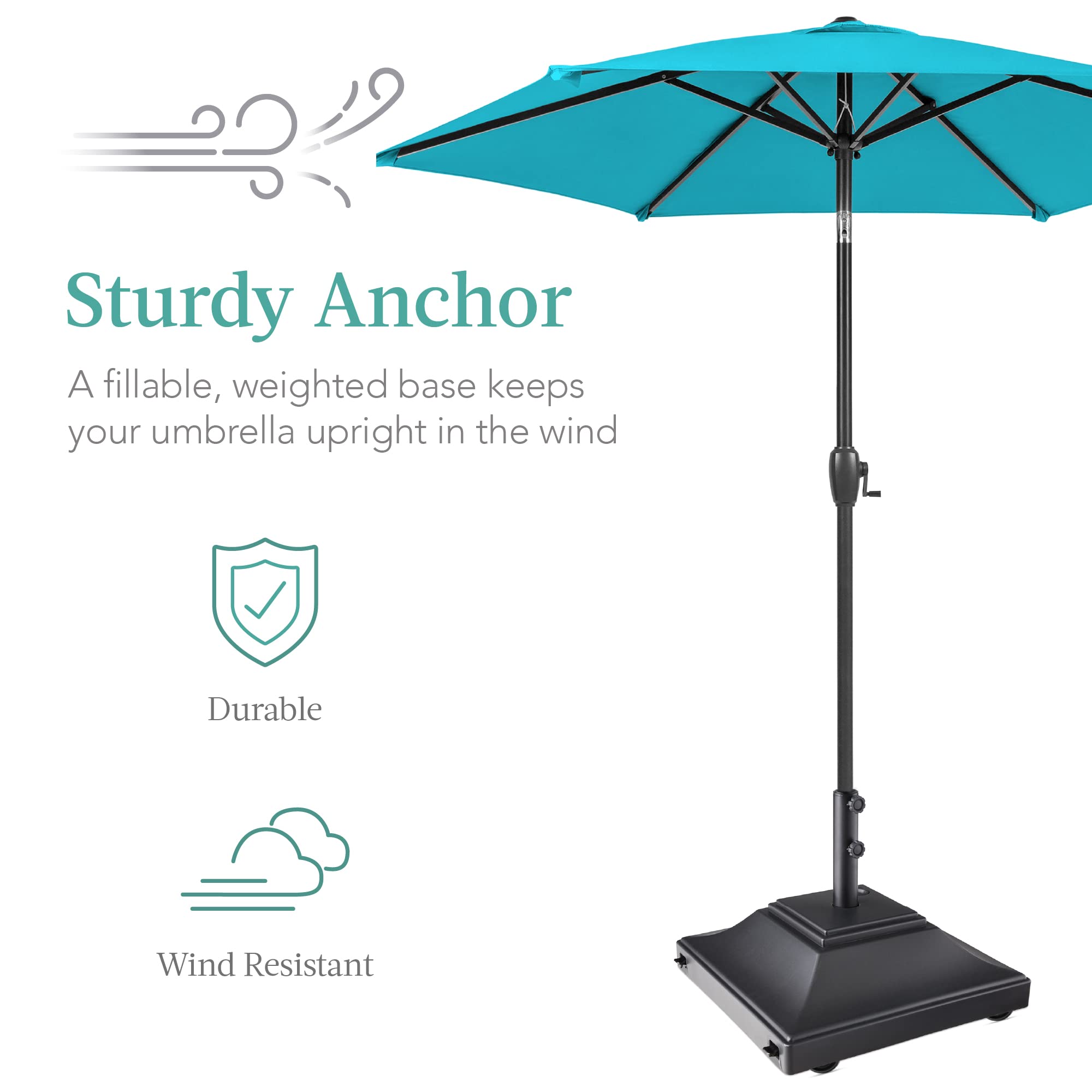 Best Choice Products Fillable Mobile Umbrella Base, Heavy Duty Base, Square Tiered Market Stand for Patio, Deck, Outdoor w/ 4 Wheels, 2 Locks, 2 Knobs, 120lb Capacity - Black - Image 3