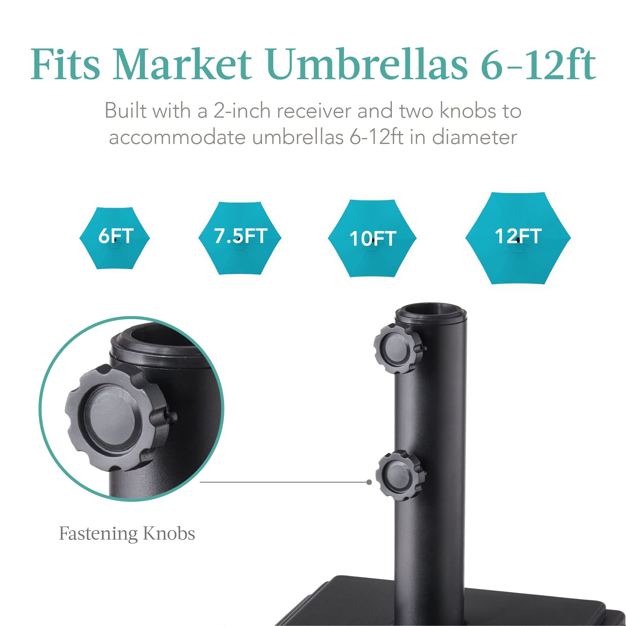 Best Choice Products Fillable Mobile Umbrella Base, Heavy Duty Base, Square Tiered Market Stand for Patio, Deck, Outdoor w/ 4 Wheels, 2 Locks, 2 Knobs, 120lb Capacity - Black - Image 6
