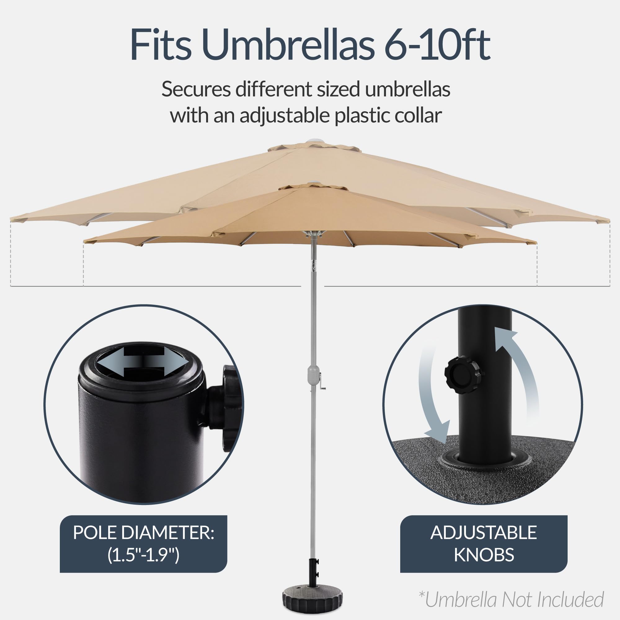 Best Choice Products Fillable Umbrella Base Stand Fluted Design Plastic Patio Umbrella Base Stand, Pole Holder for Outdoor, Lawn w/ 55lbs Weight Capacity, Adjustment Knob - Image 4