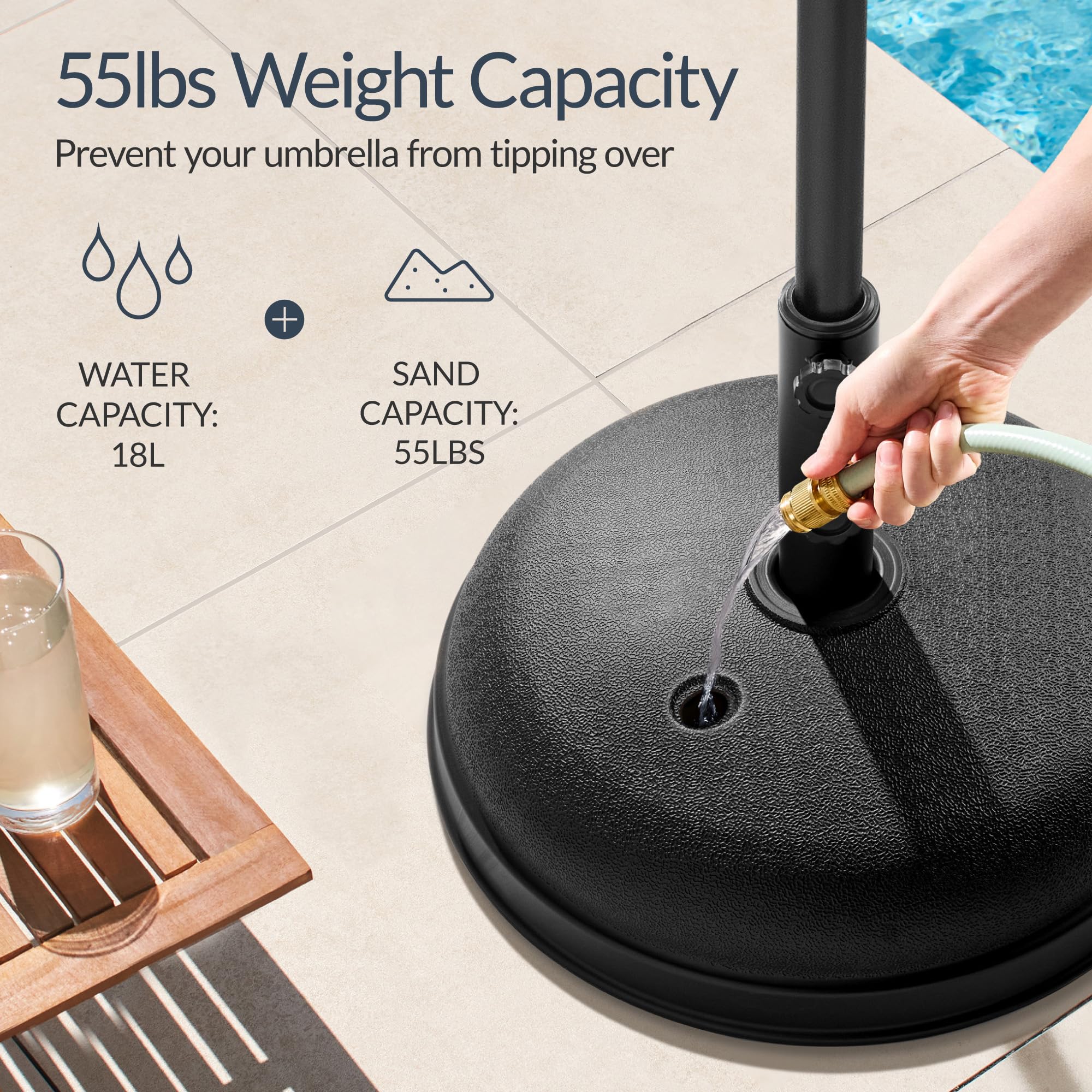 Best Choice Products Fillable Umbrella Base Stand Round Dome Plastic Patio Umbrella Base Stand, Pole Holder for Outdoor, Lawn w/ 55lbs Weight Capacity, Adjustment Knob - Black - Image 3