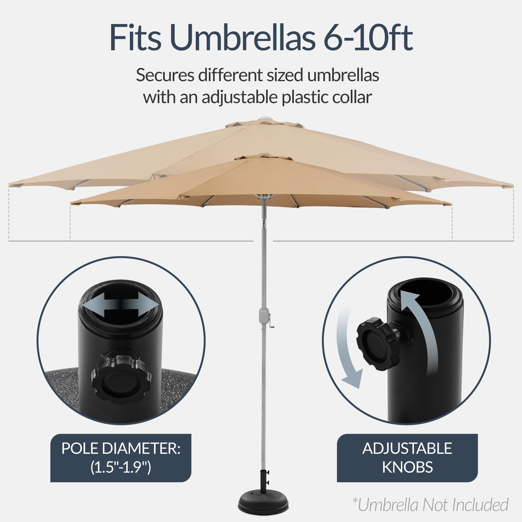 Best Choice Products Fillable Umbrella Base Stand Round Dome Plastic Patio Umbrella Base Stand, Pole Holder for Outdoor, Lawn w/ 55lbs Weight Capacity, Adjustment Knob - Black - Image 4