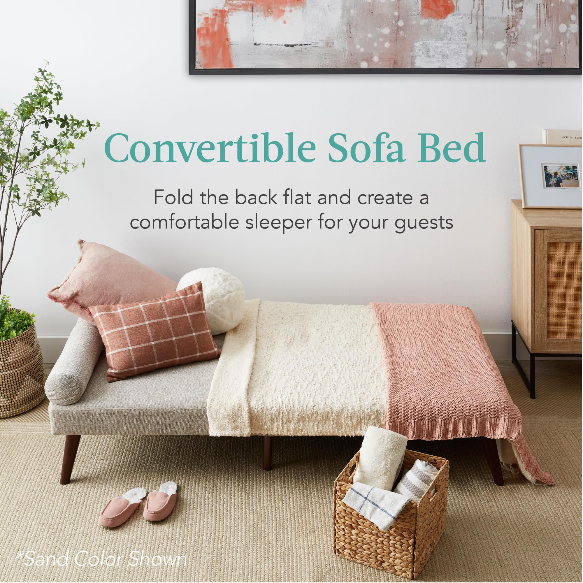 Best Choice Products Mid-Century Modern Upholstered Futon, Convertible Folding Sofa Bed, Small Couch w/Rounded Armrests, 2 Cupholders - Black - Image 7