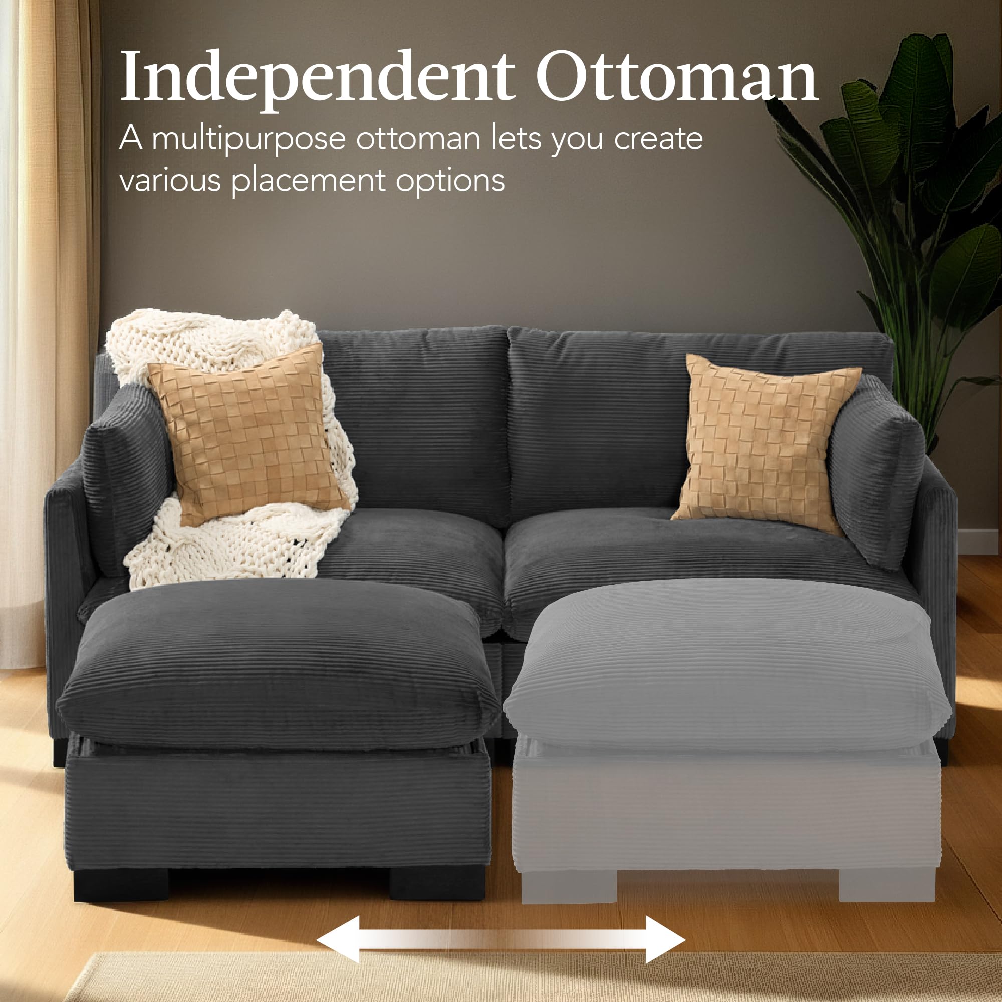 Best Choice Products Modern Loveseat Sofa for Living Room, Corduroy Recliner, Removable Cover, Spring Cushions, Solid Wood Frame, Easy Assembly for Small Spaces, 82in – Gray - Image 4