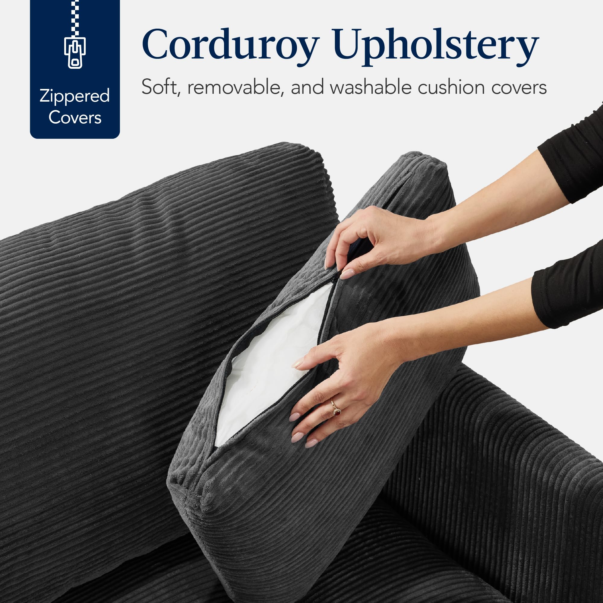 Best Choice Products Modern Loveseat Sofa for Living Room, Corduroy Recliner, Removable Cover, Spring Cushions, Solid Wood Frame, Easy Assembly for Small Spaces, 82in – Gray - Image 7