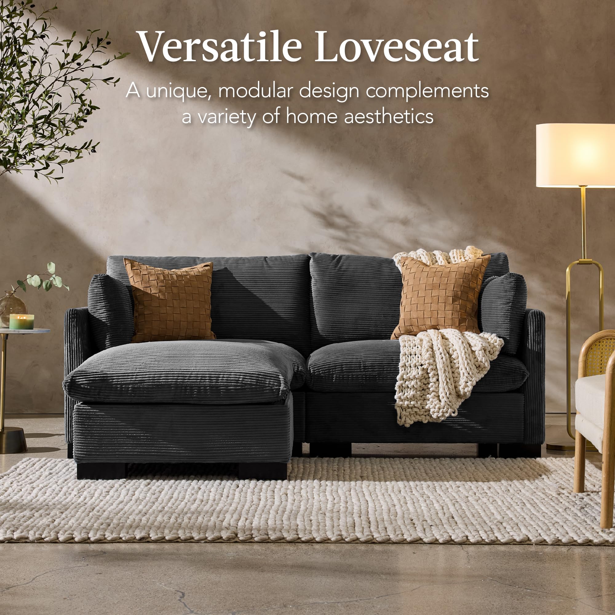 Best Choice Products Modern Loveseat Sofa for Living Room, Corduroy Recliner, Removable Cover, Spring Cushions, Solid Wood Frame, Easy Assembly for Small Spaces, 82in – Gray - Image 9