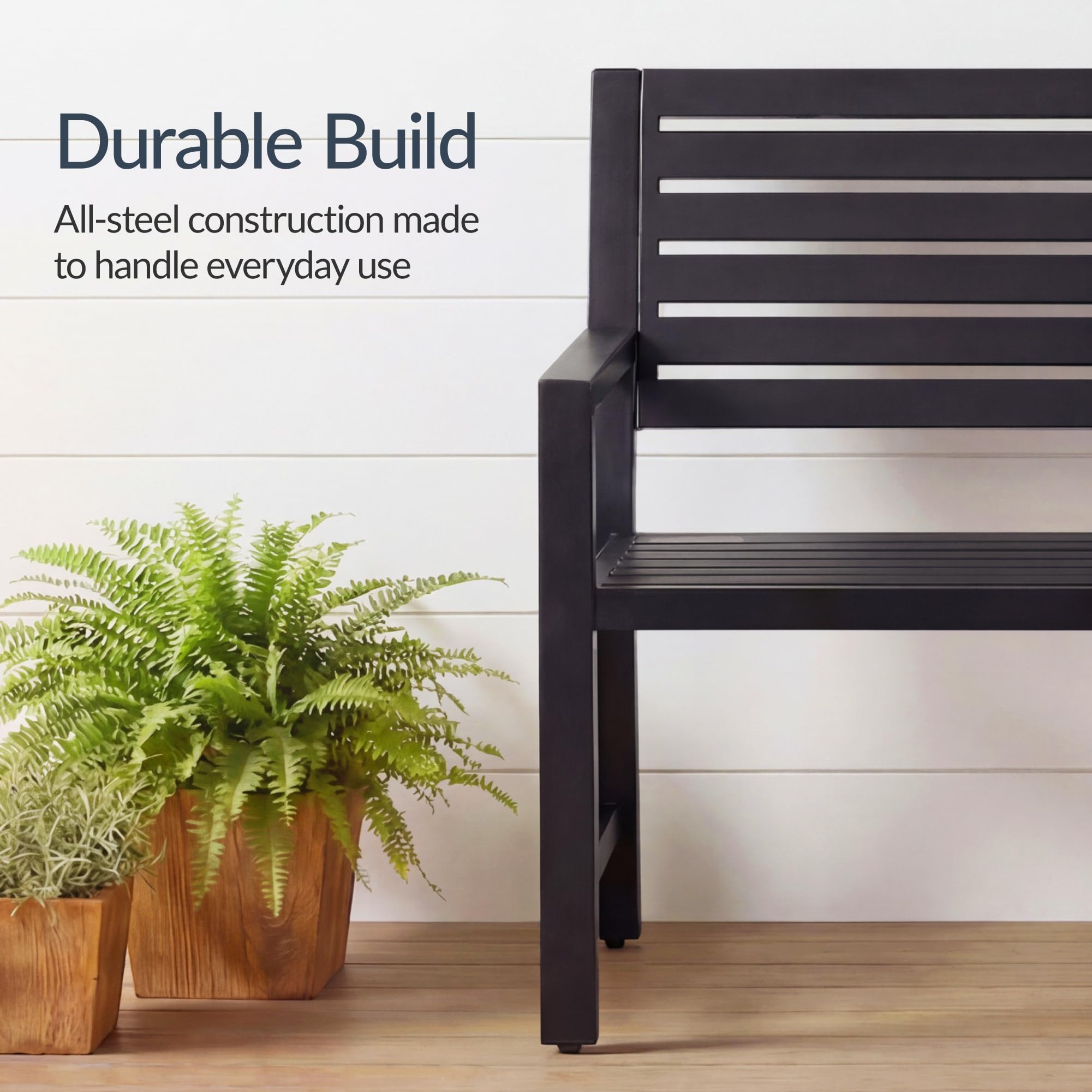 Best Choice Products Outdoor Metal Bench Patio Garden Bench, Heavy Duty 790lb Capacity, Steel Slatted Seat Porch Bench with Armrests, Weather Resistant Park Bench - Image 4