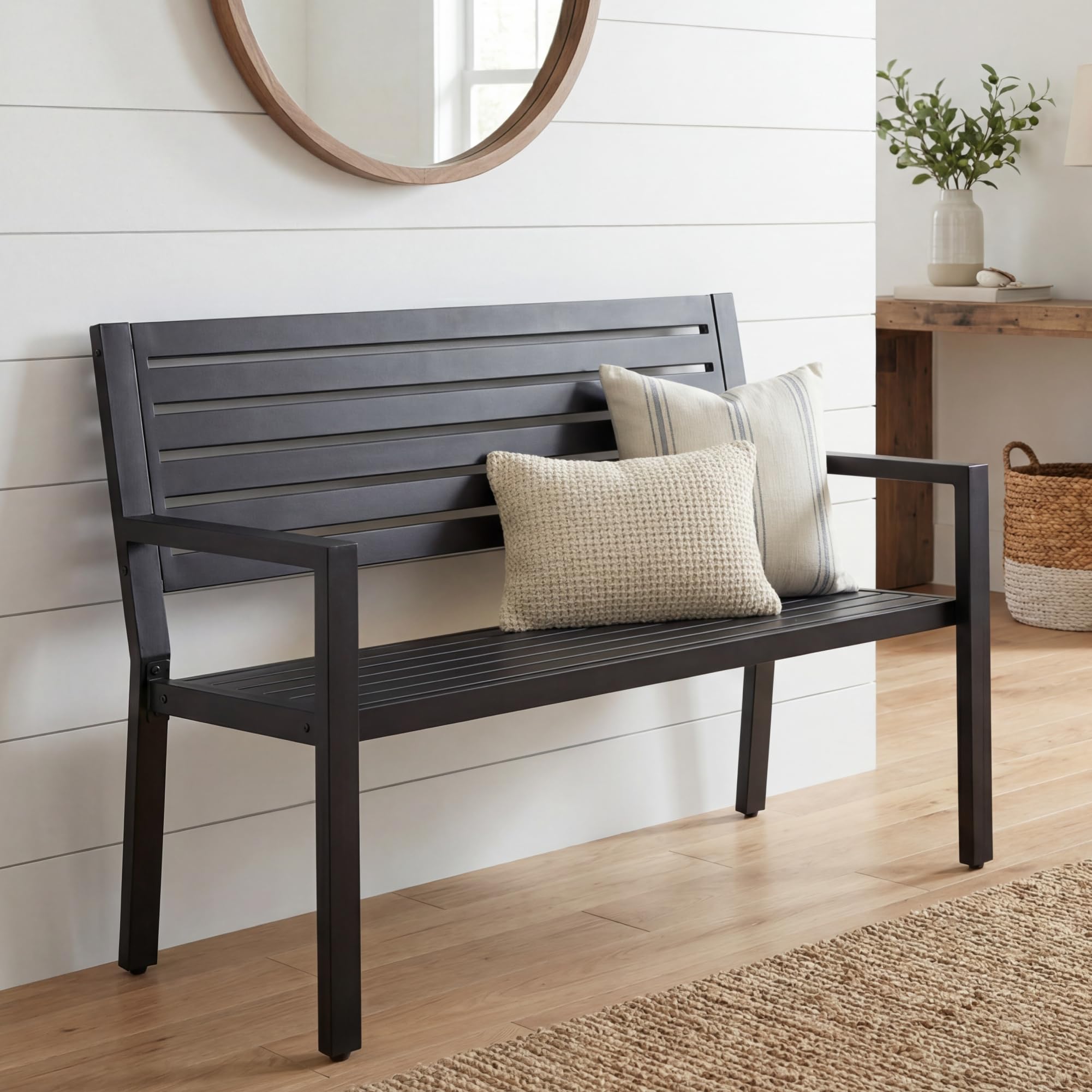 Best Choice Products Outdoor Metal Bench Patio Garden Bench, Heavy Duty 790lb Capacity, Steel Slatted Seat Porch Bench with Armrests, Weather Resistant Park Bench - Image 5