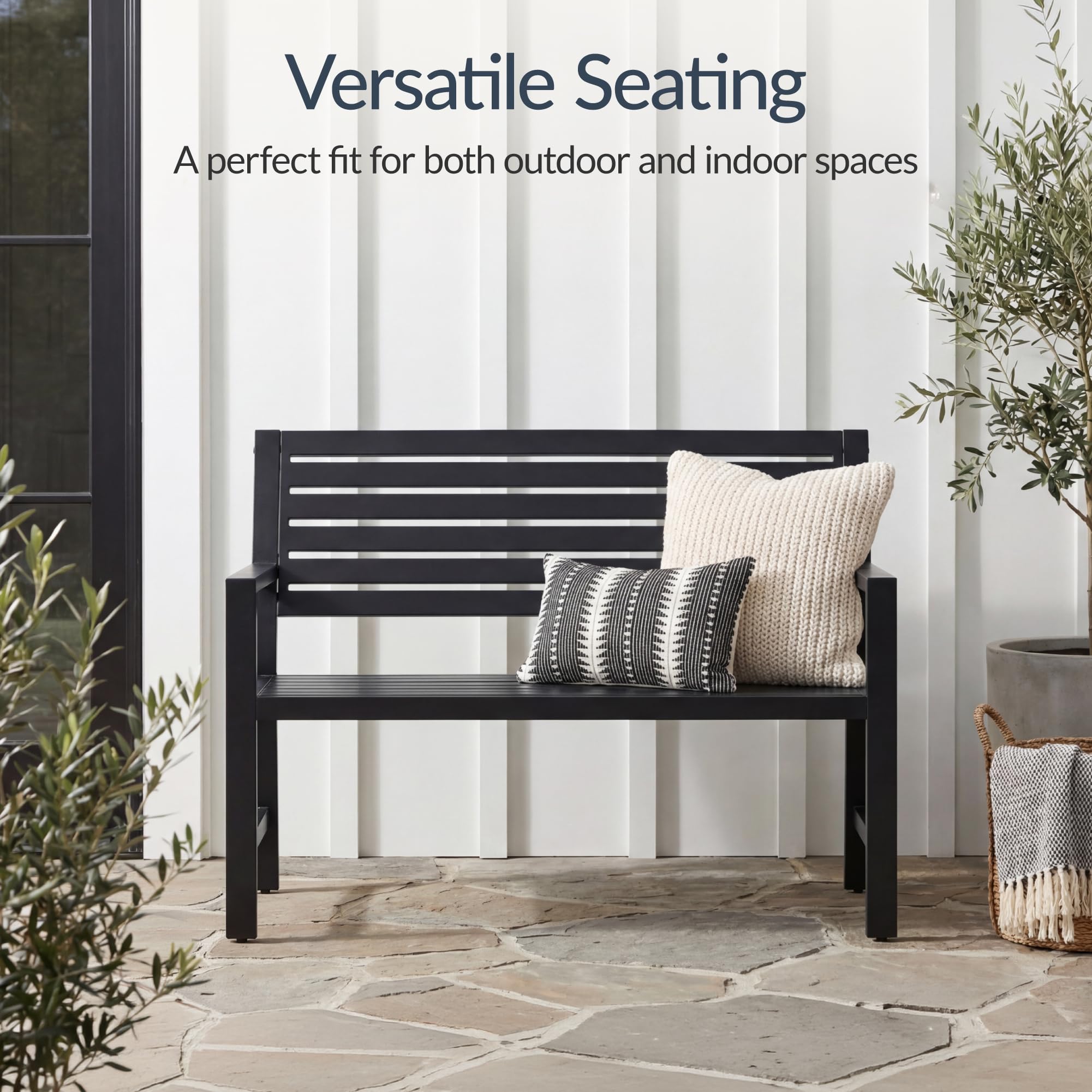 Best Choice Products Outdoor Metal Bench Patio Garden Bench, Heavy Duty 790lb Capacity, Steel Slatted Seat Porch Bench with Armrests, Weather Resistant Park Bench - Image 6