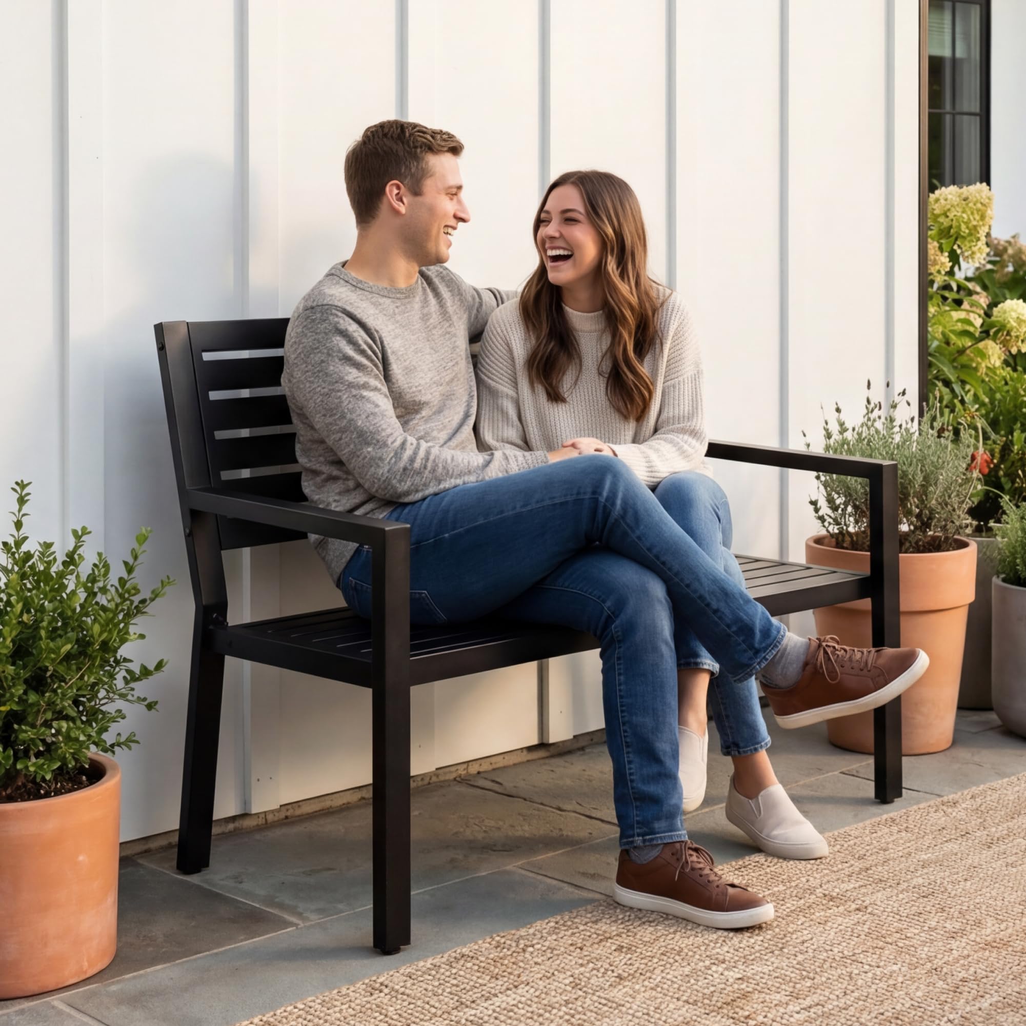 Best Choice Products Outdoor Metal Bench Patio Garden Bench, Heavy Duty 790lb Capacity, Steel Slatted Seat Porch Bench with Armrests, Weather Resistant Park Bench - Image 7