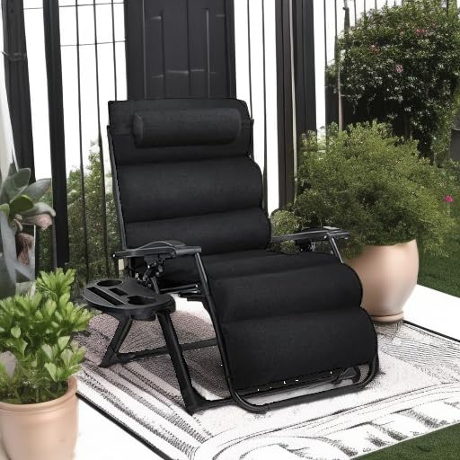 Best Choice Products Oversized Zero Gravity Chair, Folding Outdoor Patio Recliner, XL Anti Gravity Lounger w/Removable Cushion, Cup Holder, Side Tray, 350lb Capacity - Onyx Black - Image 6