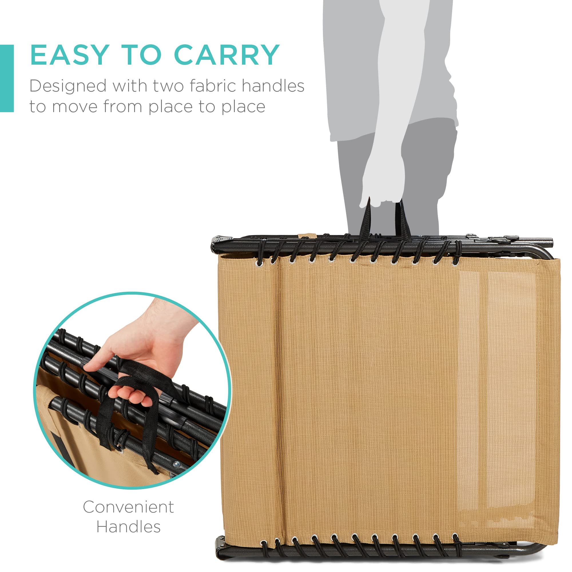 Best Choice Products Patio Chaise Lounge Chair, Portable Outdoor Folding Recliner for Lawn, w/ 8 Positions, Handles, 300lb Capacity - Beige - Image 3