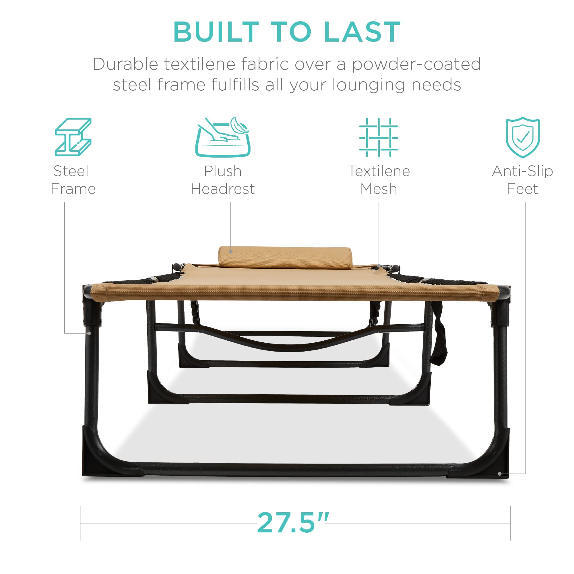 Best Choice Products Patio Chaise Lounge Chair, Portable Outdoor Folding Recliner for Lawn, w/ 8 Positions, Handles, 300lb Capacity - Beige - Image 5