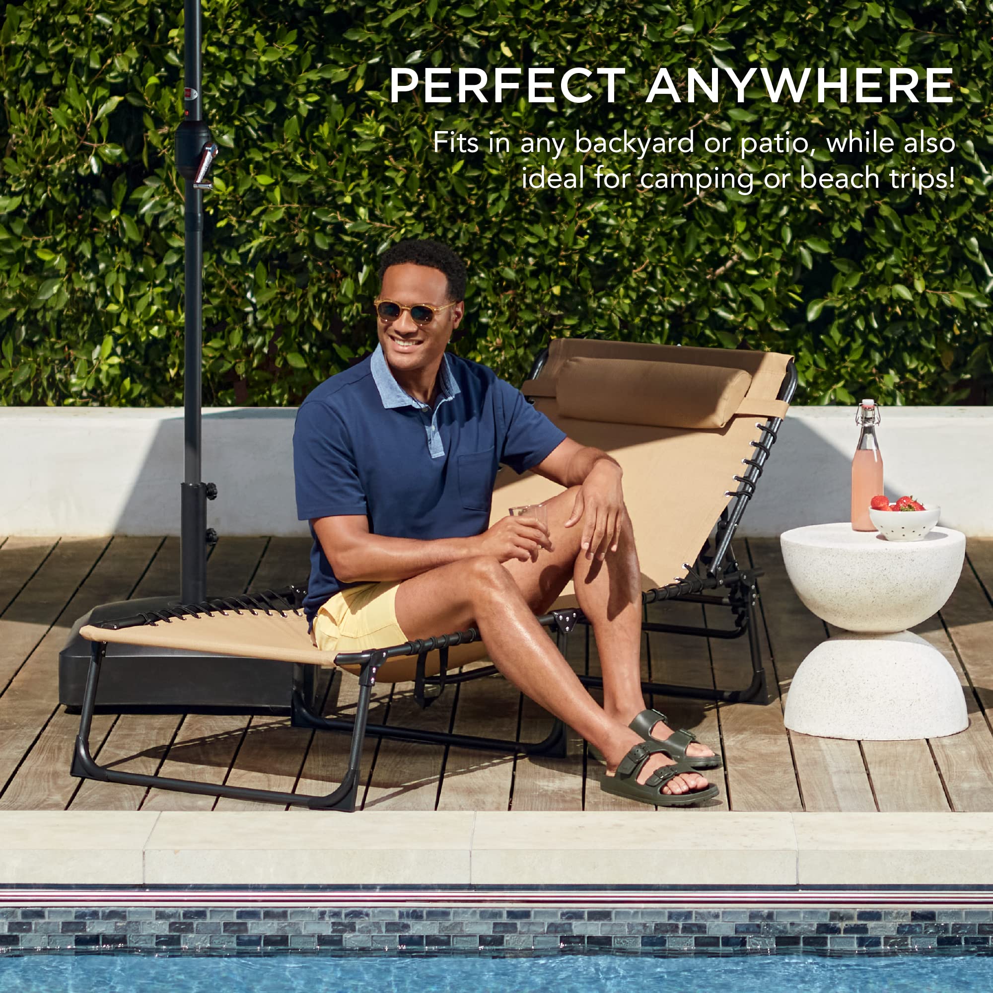 Best Choice Products Patio Chaise Lounge Chair, Portable Outdoor Folding Recliner for Lawn, w/ 8 Positions, Handles, 300lb Capacity - Beige - Image 7