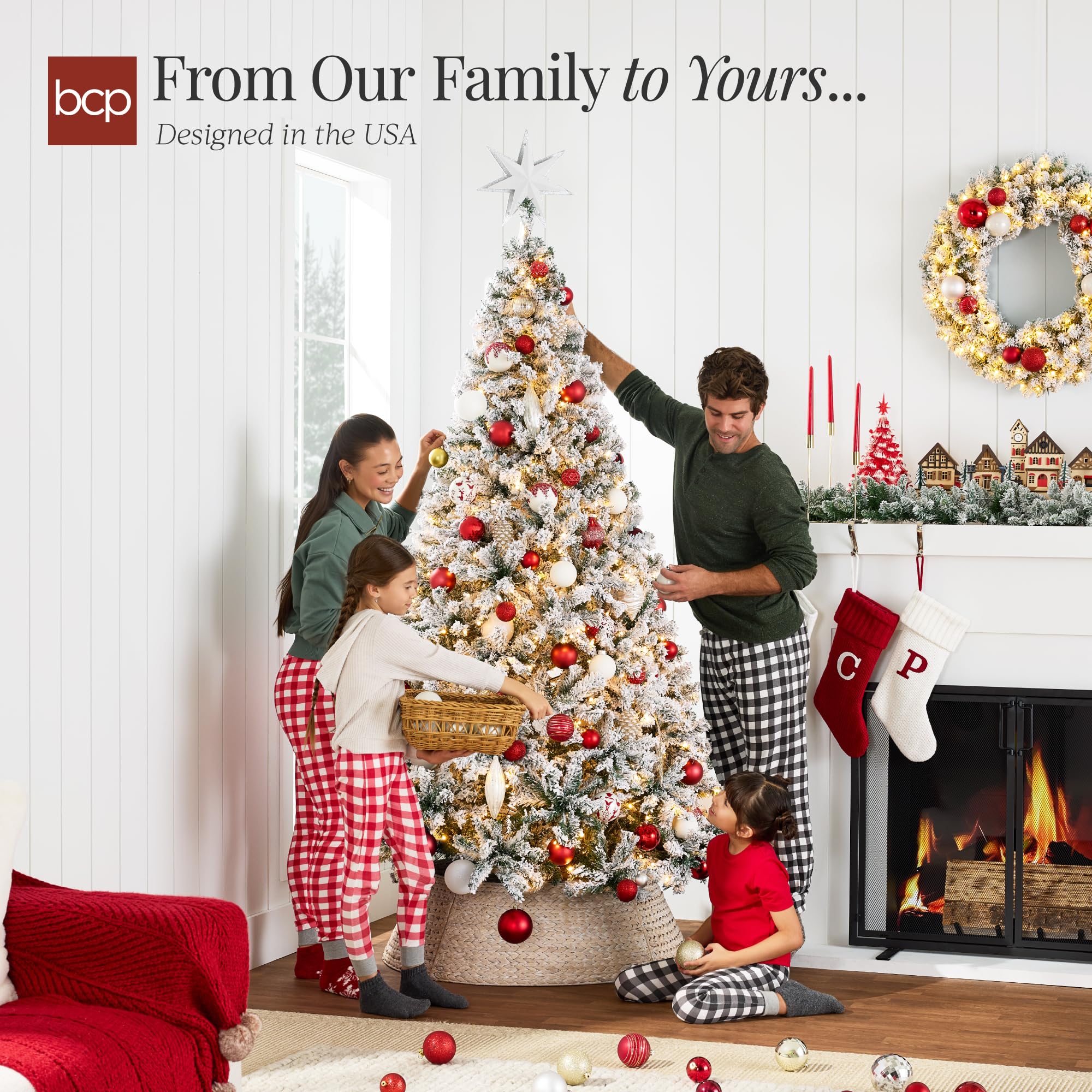 Best Choice Products Pre-Lit Artificial Christmas Tree, 6ft Snow Flocked Design Pine Tree, Full Appearance Snowy w/Easy Assembly, Metal Stand - Image 7