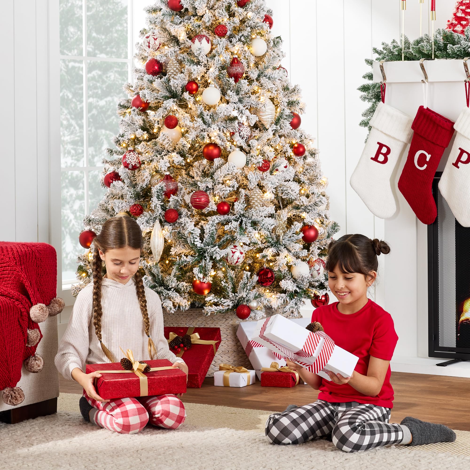 Best Choice Products Pre-Lit Artificial Christmas Tree, 6ft Snow Flocked Design Pine Tree, Full Appearance Snowy w/Easy Assembly, Metal Stand - Image 8