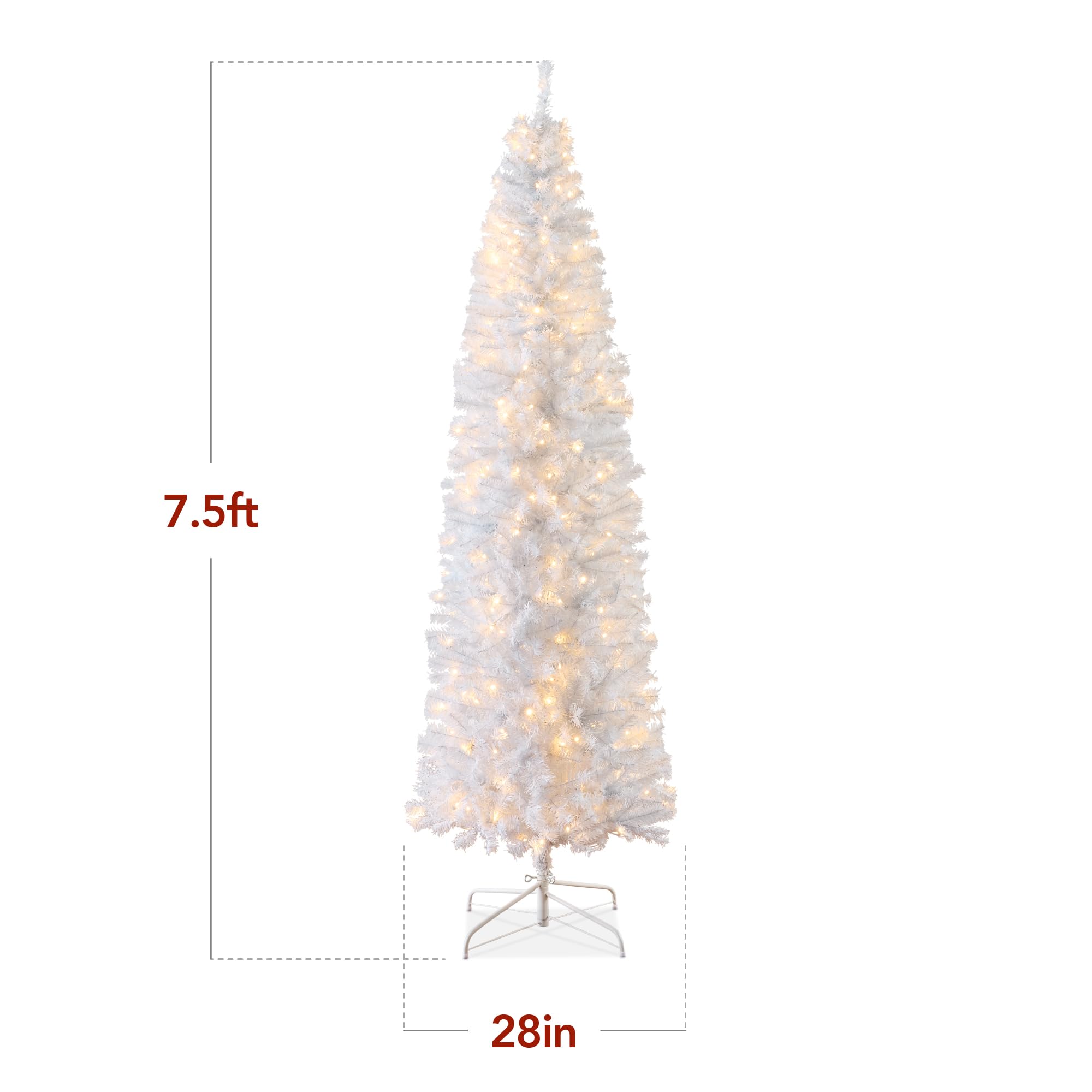 Best Choice Products Pre-Lit White Pencil Christmas Tree, 7.5ft Slim Lighted Artificial Décor w/Incandescent White Lights, Skinny Tree, Metal Base - Image 8
