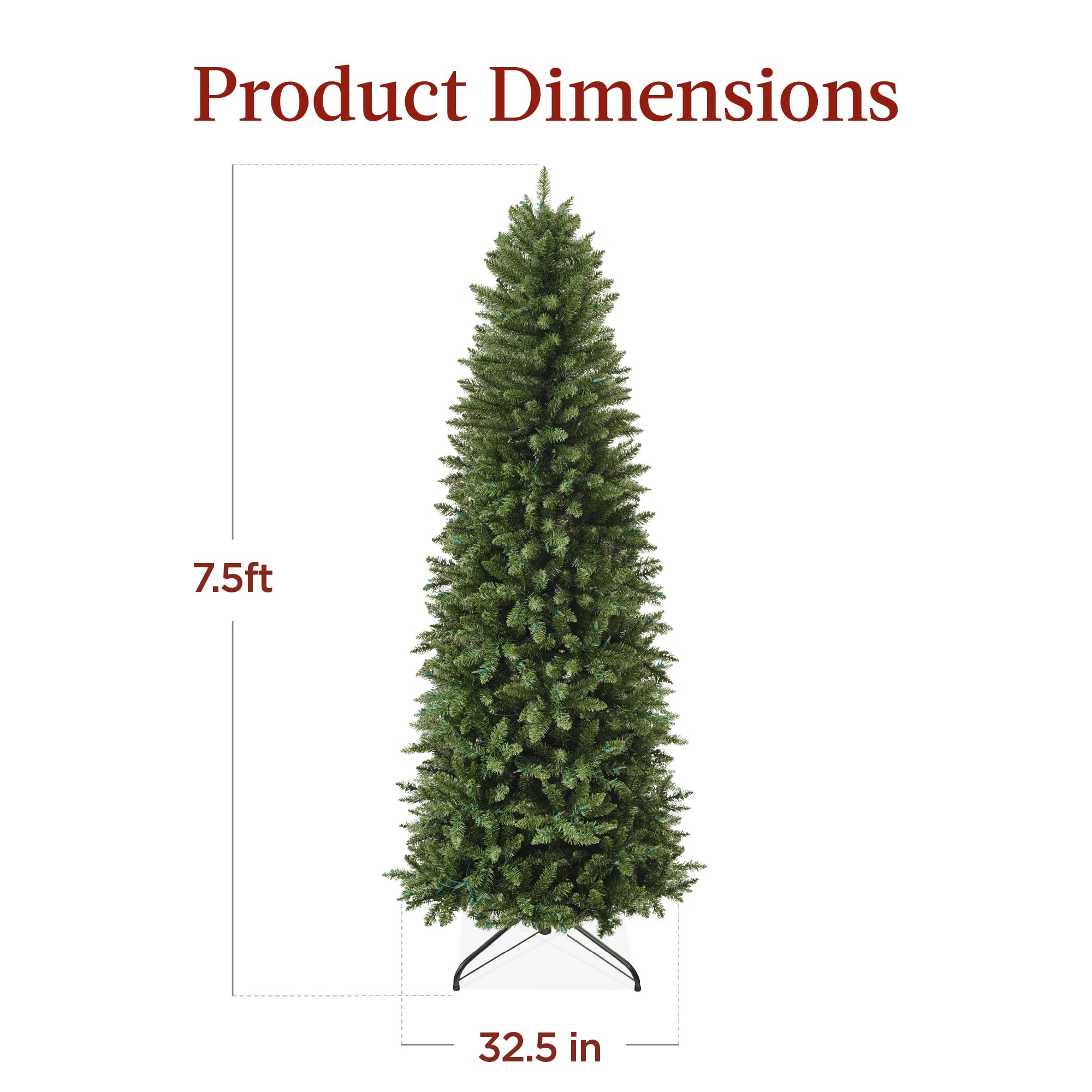 Best Choice Products Prelit Pencil Christmas Tree, 7.5ft Premium Artificial Tree, Realistic Lighted Spruce Holiday Decor w/Warm White Lights, Base - Image 7