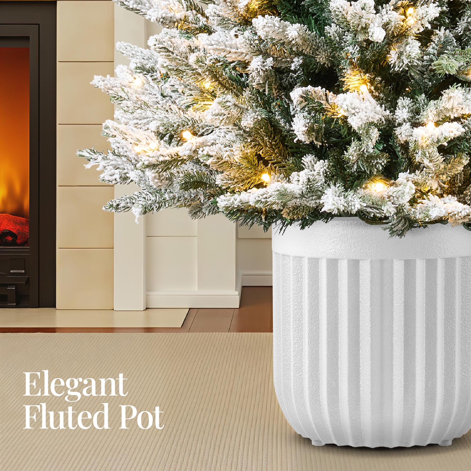 Best Choice Products Prelit Potted Pencil Christmas Tree, 4.5Ft Flocked Realistic Artificial Lighted Holiday Décor, 175 Twinkling LEDs for Home, Porch - Image 7