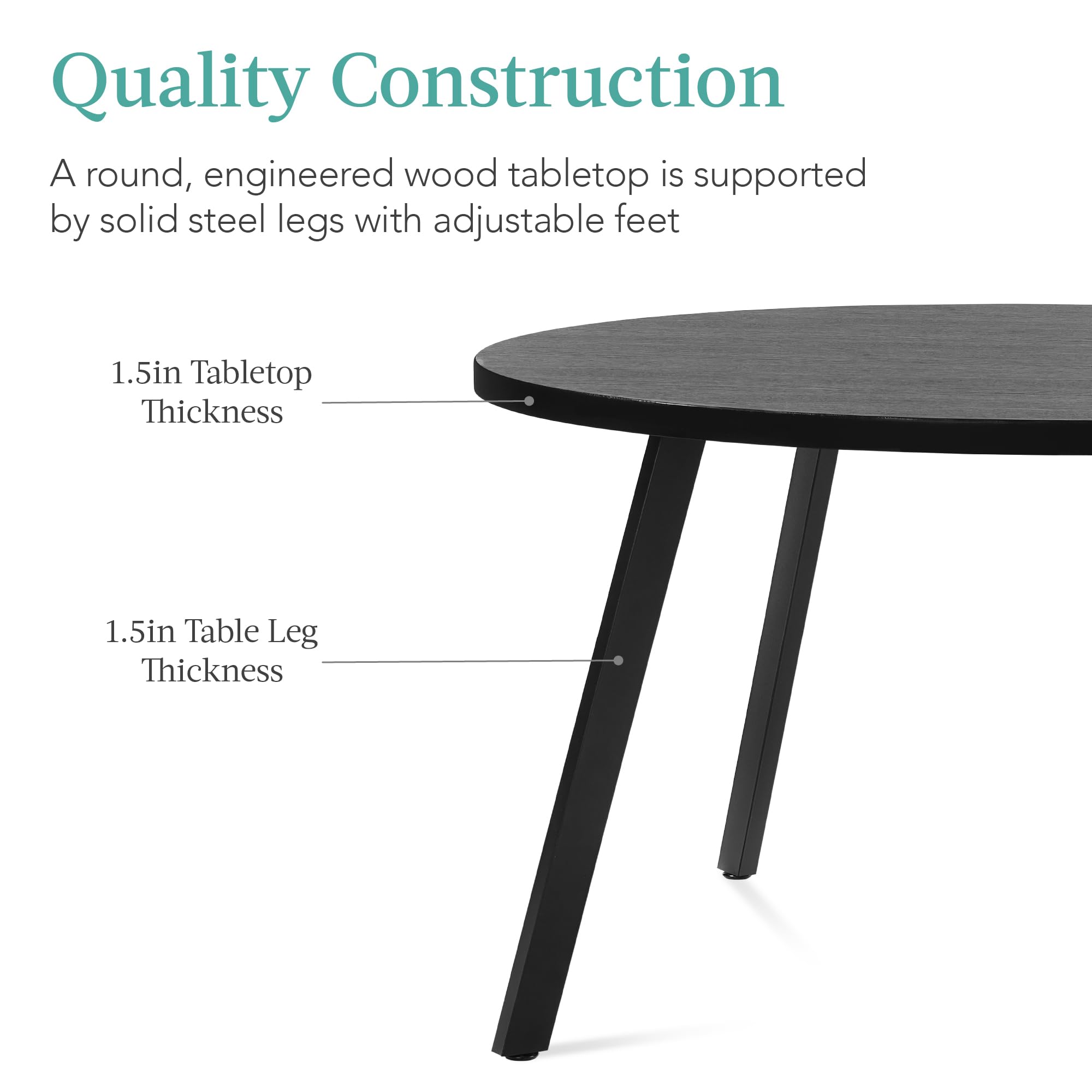 Best Choice Products Round Dining Table w/Steel Legs - Black - Image 7