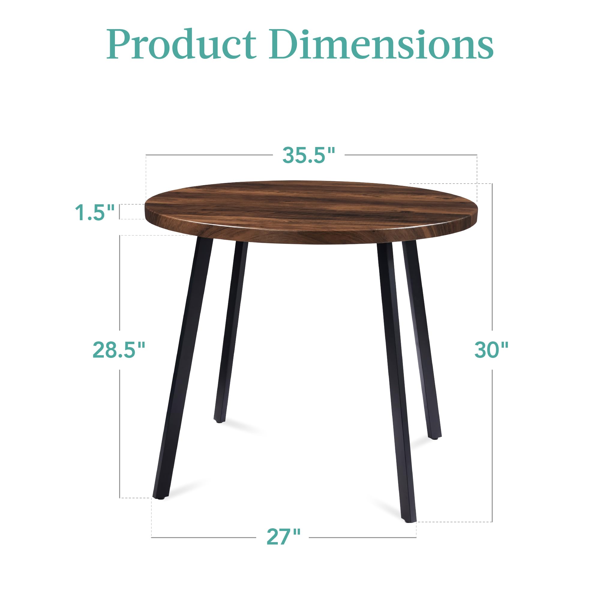 Best Choice Products Round Mid-Century Modern 35.5in Dining Table, Space-Saving Dinette for Home, Kitchen, Apartment w/Steel Legs - Dark Brown - Image 3