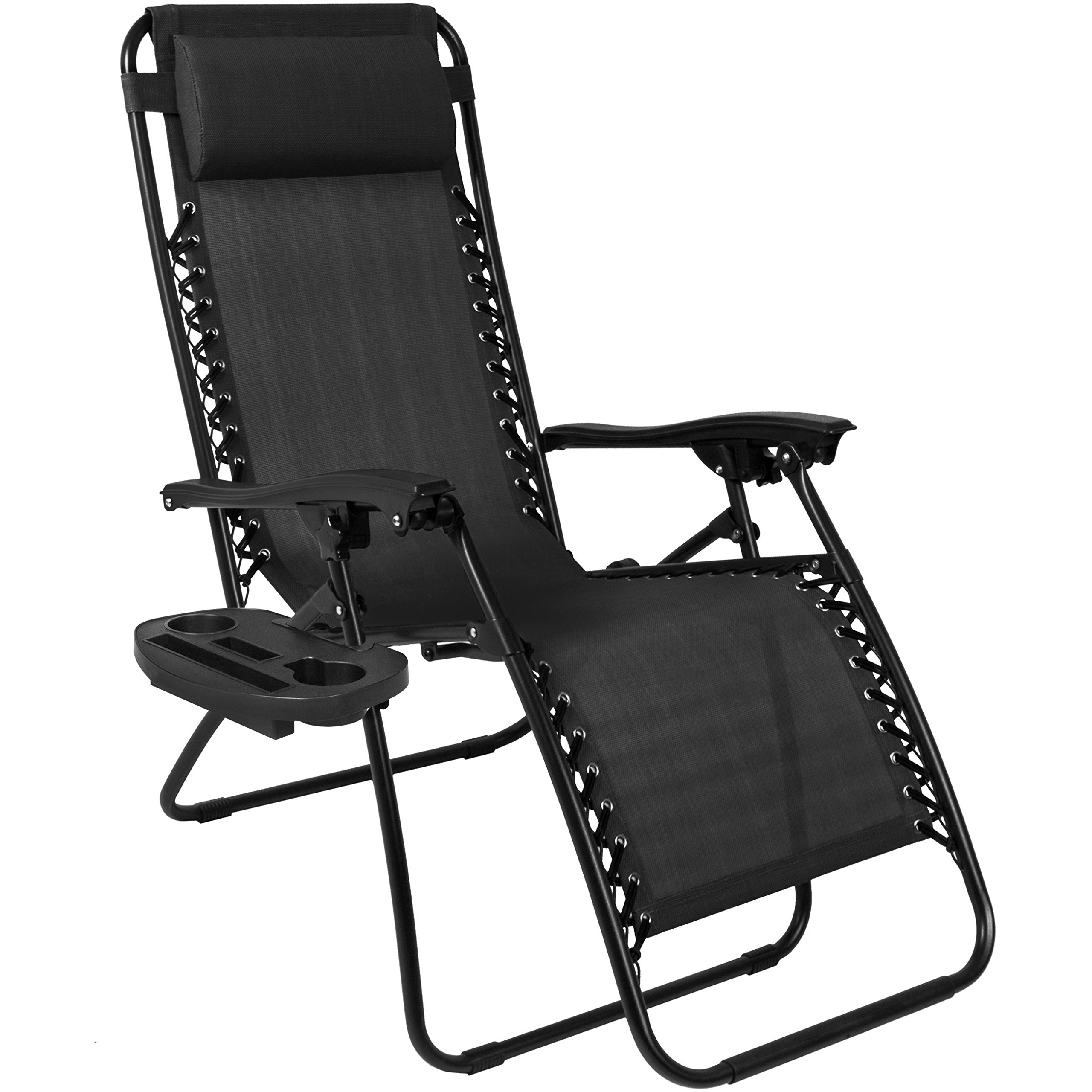 Best Choice Products Set of 2 Adjustable Steel Mesh Zero Gravity Lounge Chair Recliners w/Pillows and Cup Holder Trays - Black - Image 5