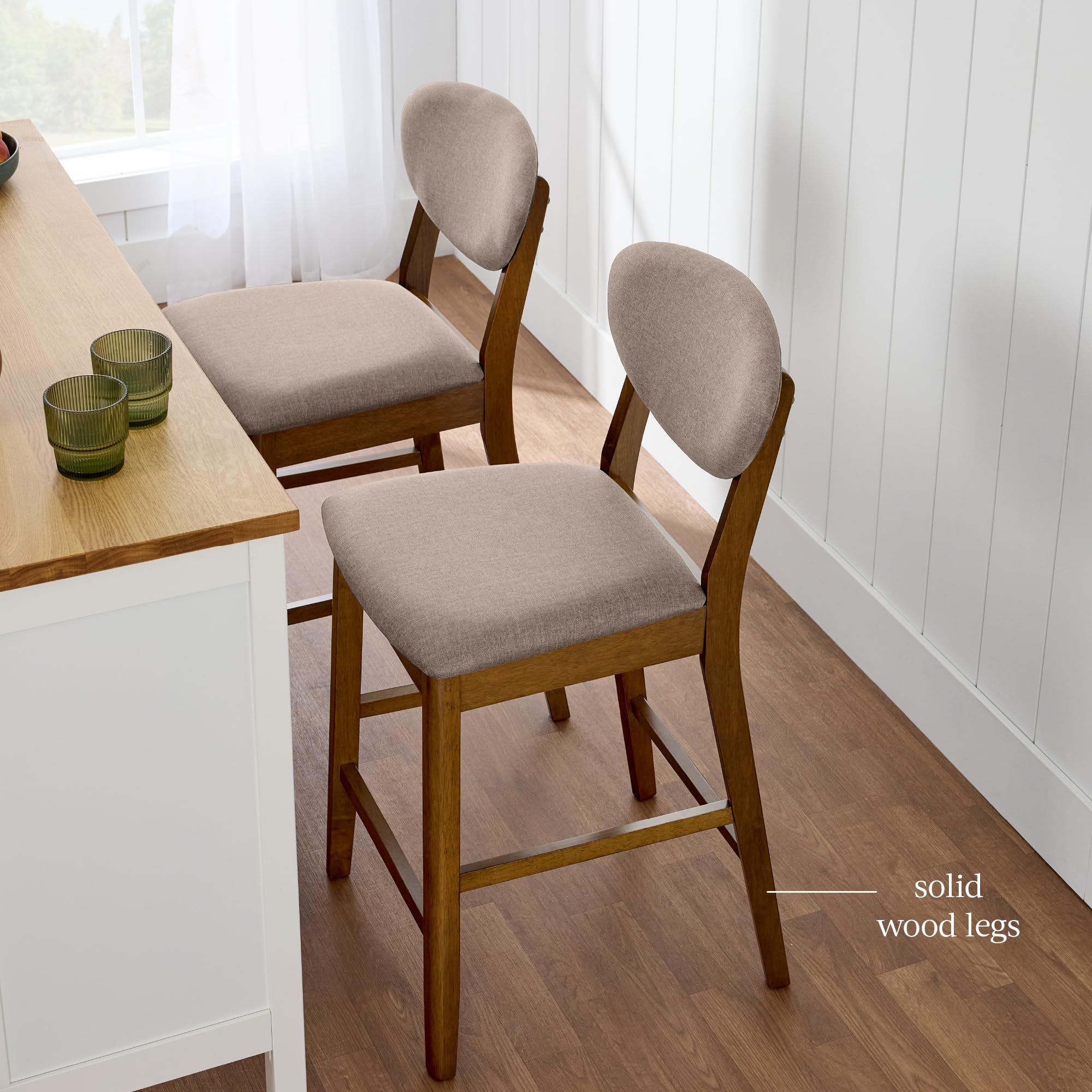 Best Choice Products Set of 2 Counter-Height Bar Stools, Mid-Century Modern, Armless Wood Stools W/Upholstered Seat Cushion & Backrest for Kitchen Island or Dining Room Bar - Walnut/Gray - Image 7