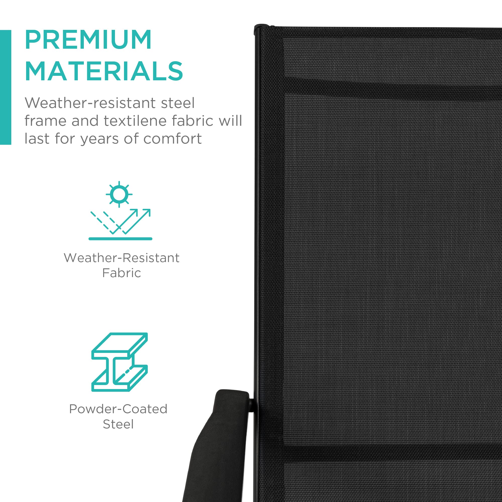 Best Choice Products Set of 2 Outdoor Patio Chaise Lounge Chair Adjustable Reclining Folding Pool Lounger for Poolside, Deck, Backyard w/Steel Frame, 250lb Weight Capacity - Black - Image 4