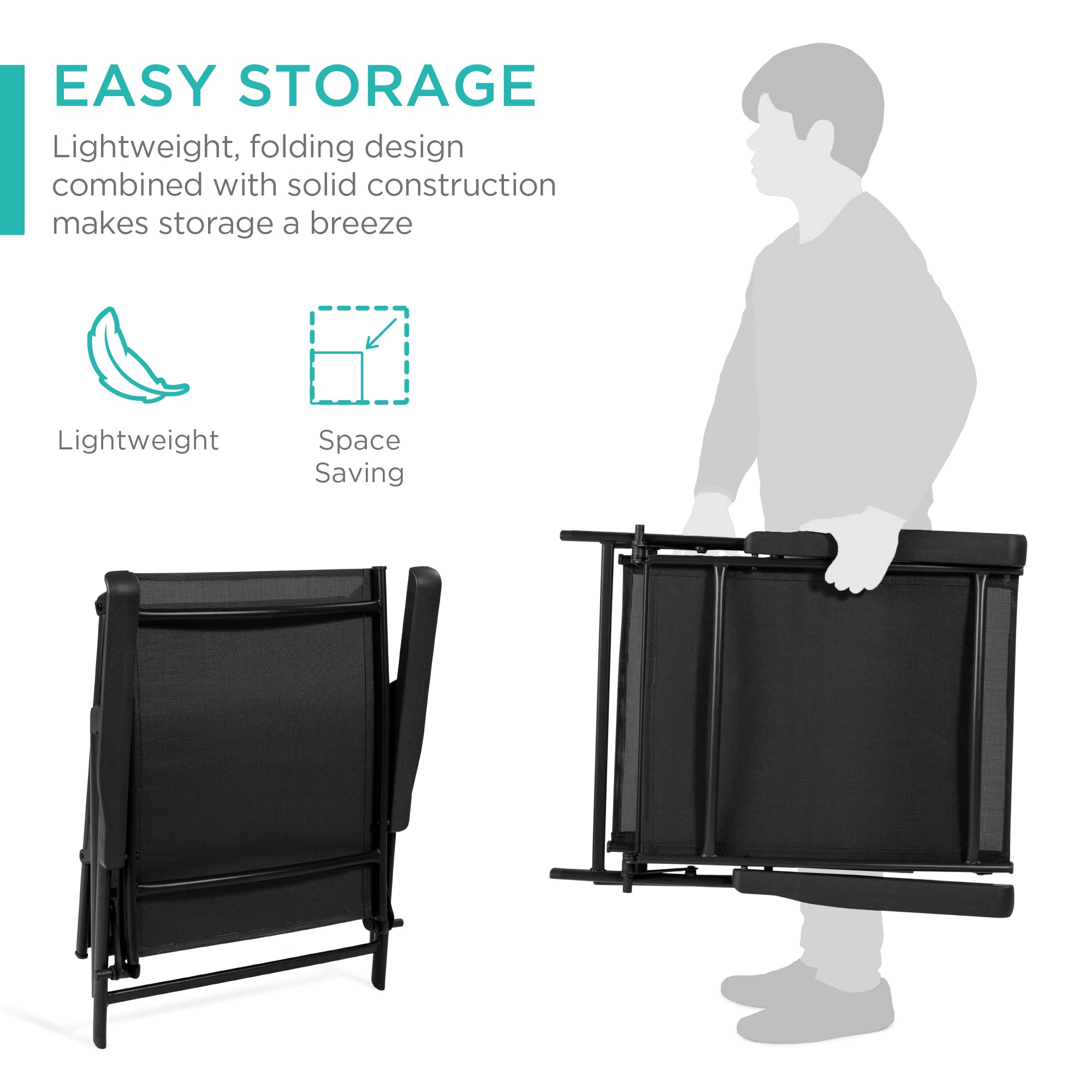 Best Choice Products Set of 2 Outdoor Patio Chaise Lounge Chair Adjustable Reclining Folding Pool Lounger for Poolside, Deck, Backyard w/Steel Frame, 250lb Weight Capacity - Black - Image 5