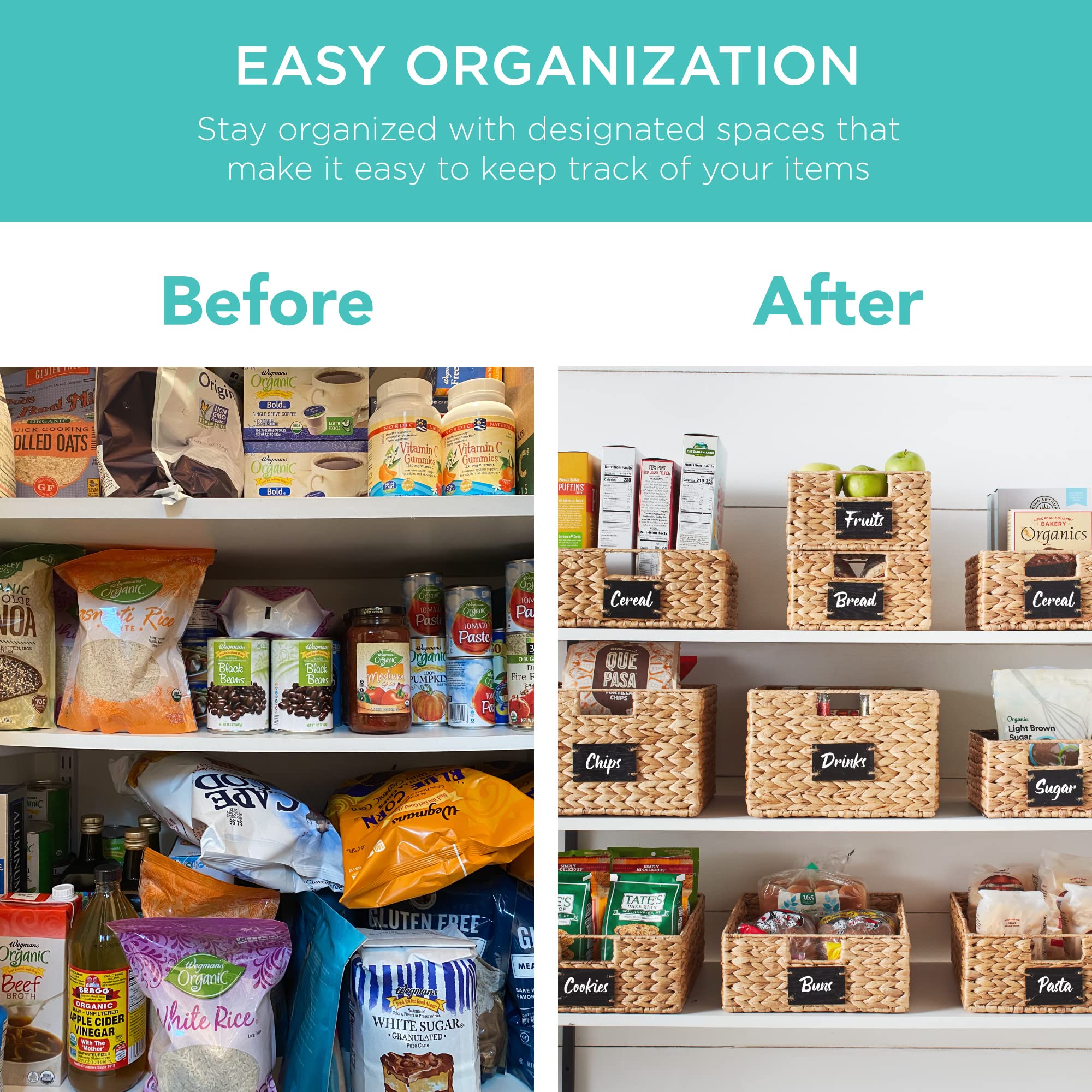 Best Choice Products Set of 4 9x12in Water Hyacinth Pantry Baskets, Woven Organizers w/Chalkboard Label, Chalk Marker - Natural - Image 3