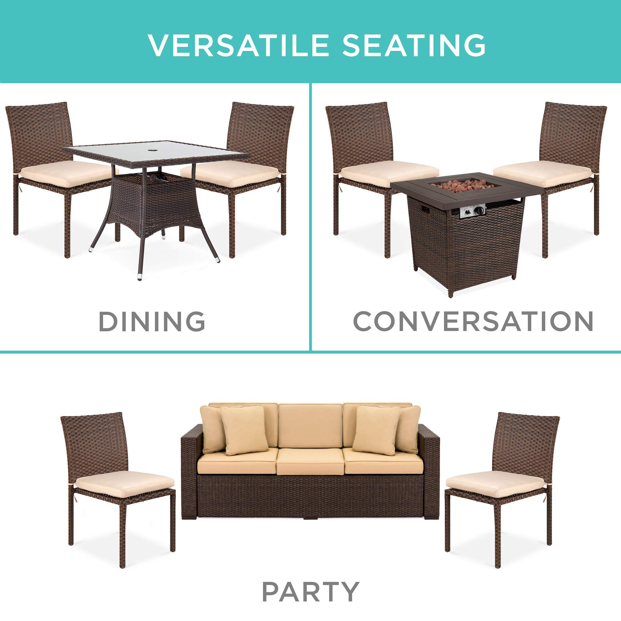 Best Choice Products Set of 4 Stackable Outdoor Patio Wicker Chairs w/Cushions, UV-Resistant Finish, and Steel Frame - Brown/Cream - Image 3