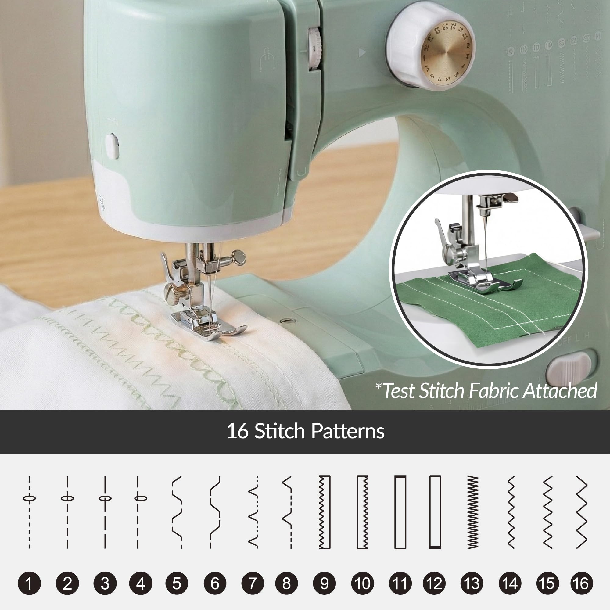 Best Choice Products Sewing Machine for Beginners, 55-Piece Kit, w/ 16 Built-in Stitch Patterns, Double Stitching, Foot Pedal, Storage Drawer, 6V - White/Gold - Image 3