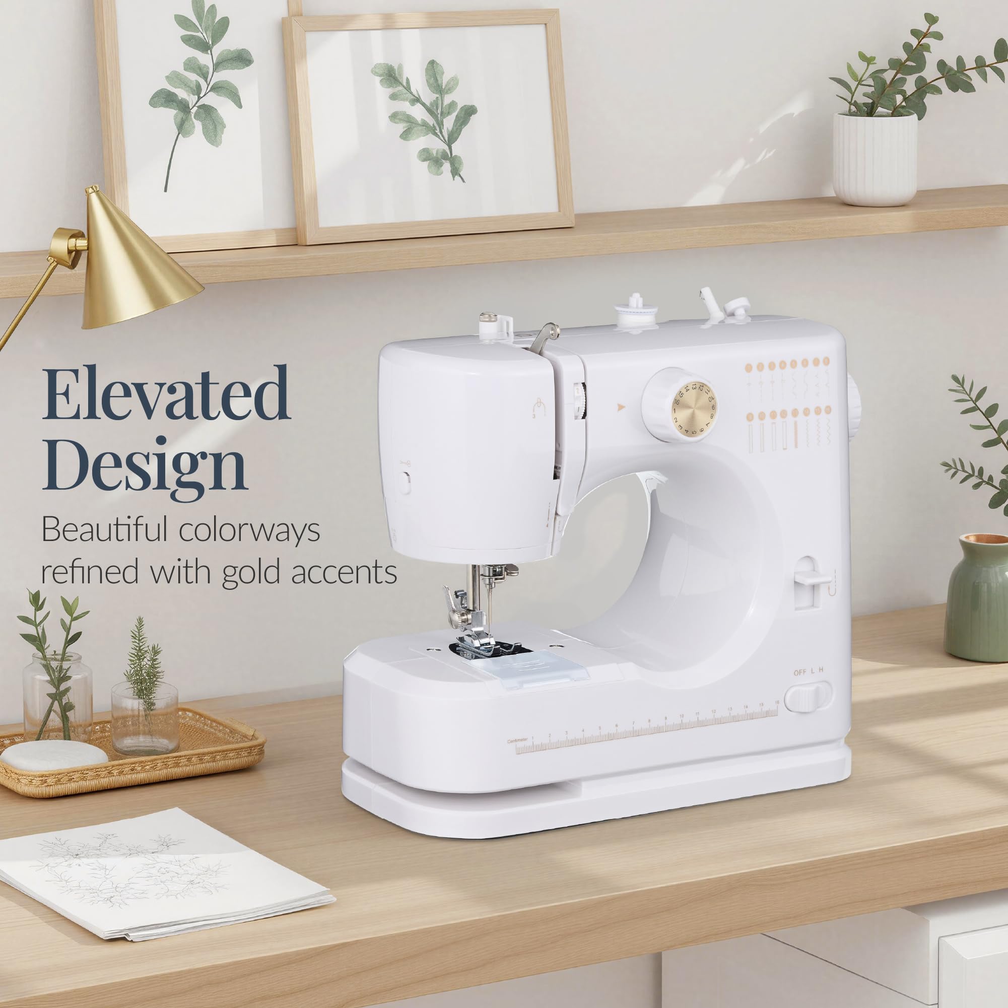 Best Choice Products Sewing Machine for Beginners, 55-Piece Kit, w/ 16 Built-in Stitch Patterns, Double Stitching, Foot Pedal, Storage Drawer, 6V - White/Gold - Image 5