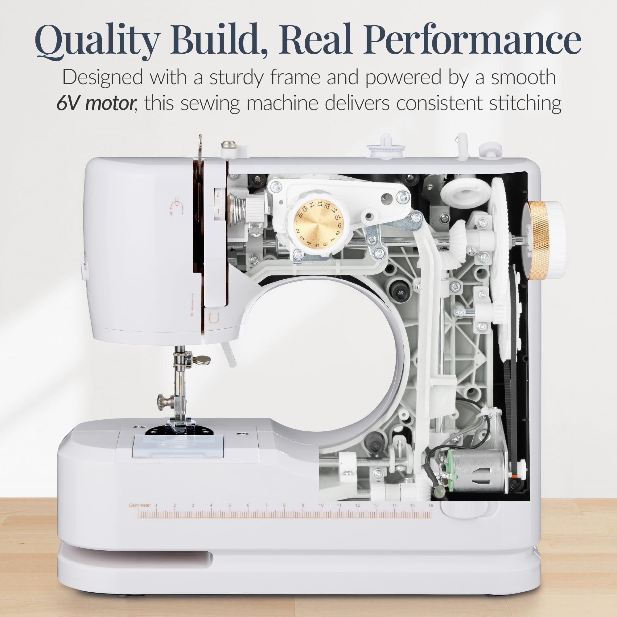Best Choice Products Sewing Machine for Beginners, 55-Piece Kit, w/ 16 Built-in Stitch Patterns, Double Stitching, Foot Pedal, Storage Drawer, 6V - White/Gold - Image 6