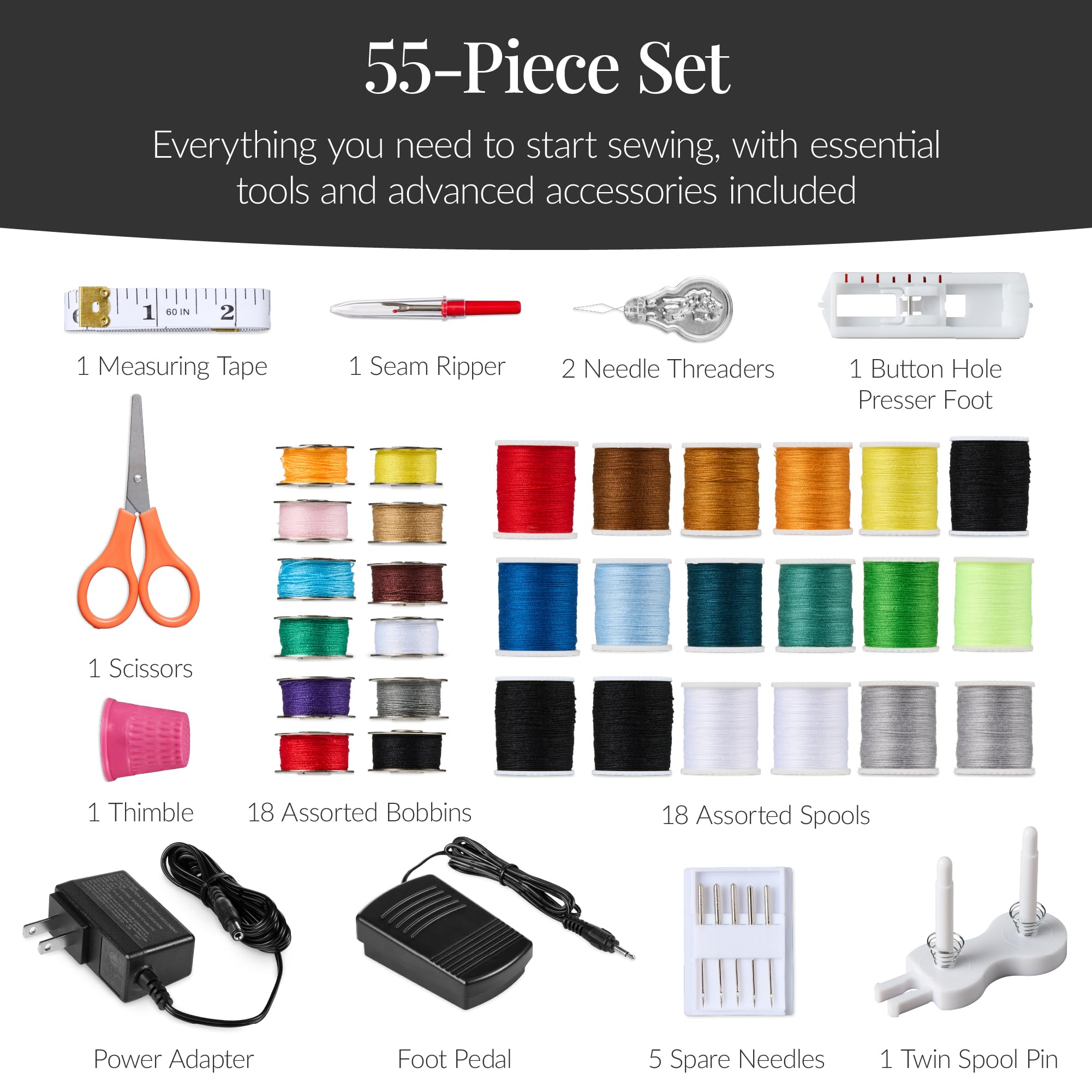 Best Choice Products Sewing Machine for Beginners, 55-Piece Kit, w/ 16 Built-in Stitch Patterns, Double Stitching, Foot Pedal, Storage Drawer, 6V - White/Gold - Image 7