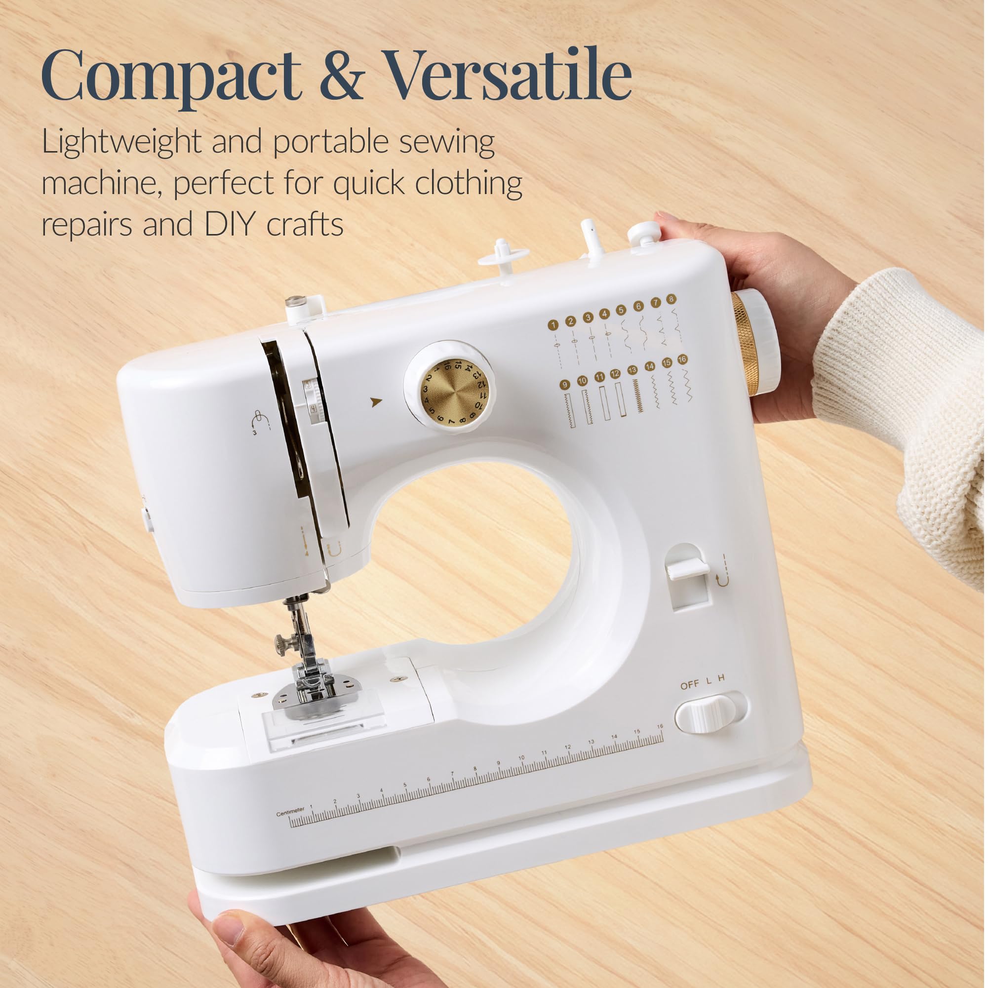 Best Choice Products Sewing Machine for Beginners, 55-Piece Kit, w/ 16 Built-in Stitch Patterns, Double Stitching, Foot Pedal, Storage Drawer, 6V - White/Gold - Image 9